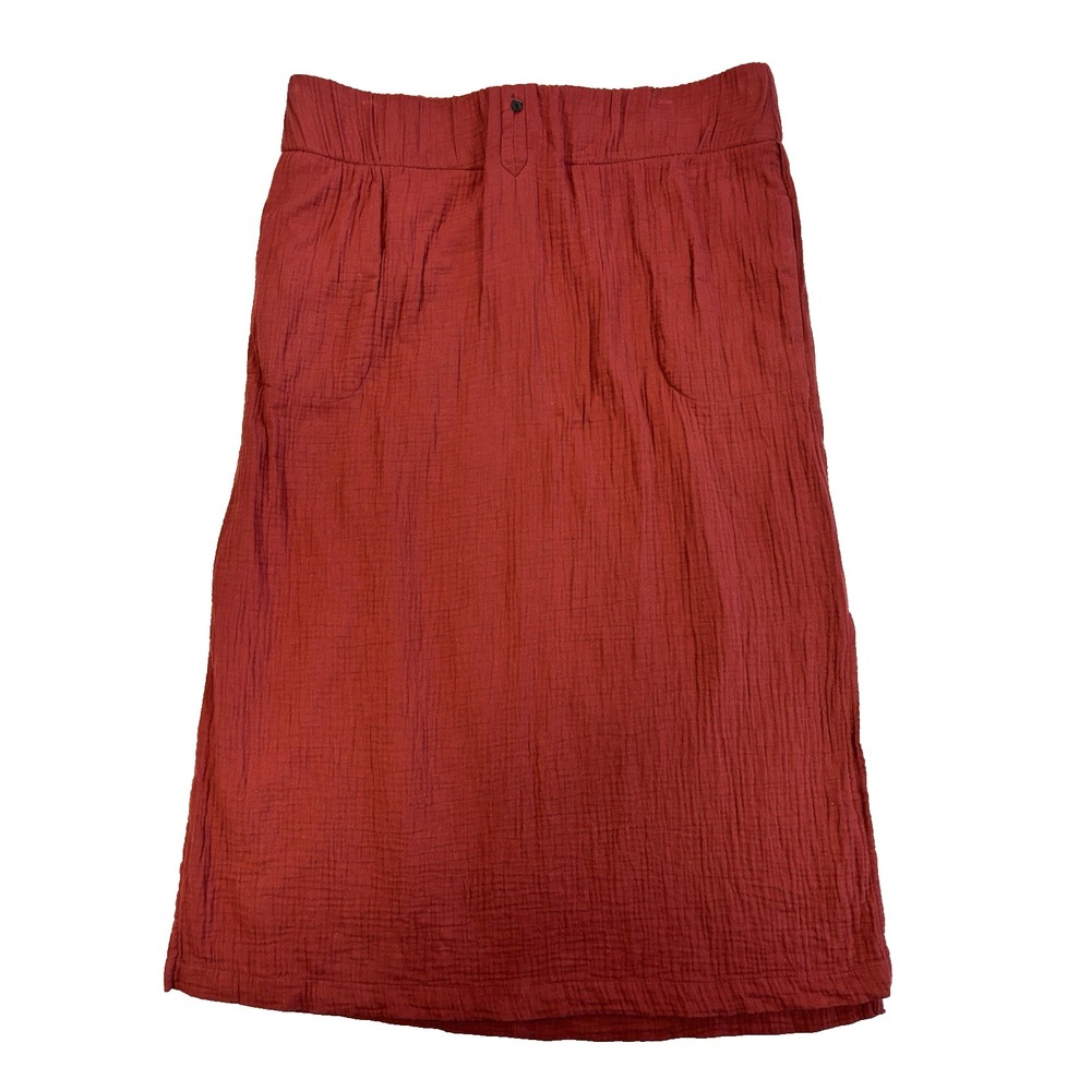BOHO Cottagecore Women's L Burgundy‎ Midi Crinkle Cotton Skirt Fairy Renaissance